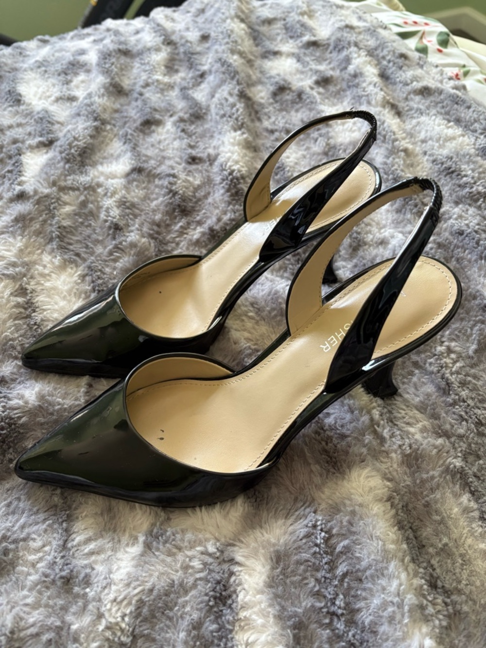 Marc Fisher Black Patent Slingback Kitten Heels